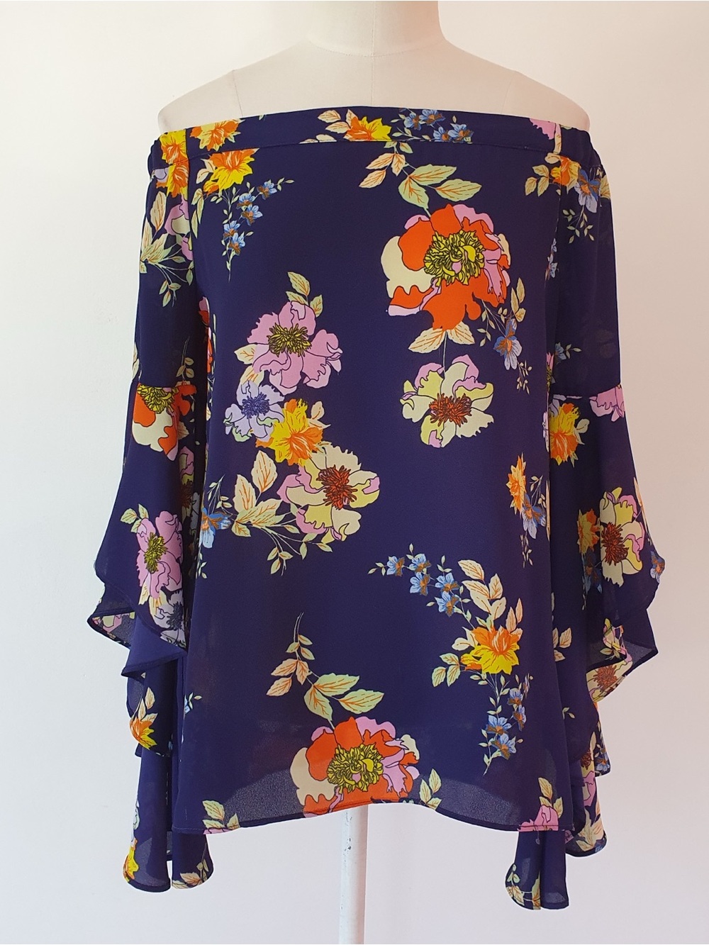 Pointelle Floral Off-Shoulder Blouse